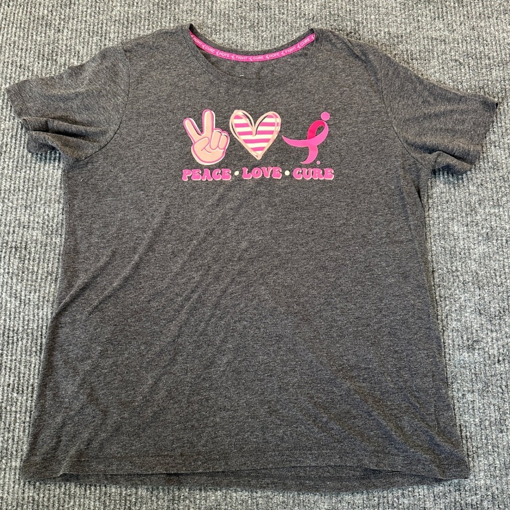 Susan G. Komen Peace Love Cure T-Shirt Large Grey Pink Ribbon Graphic Tee